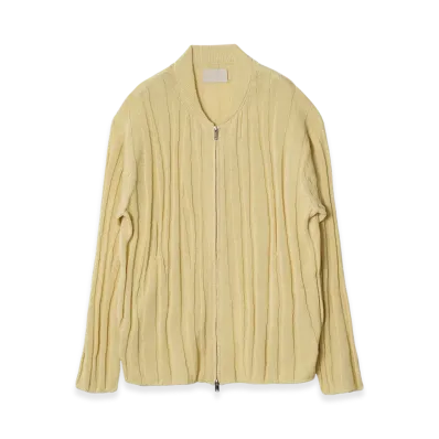 YOKE Linen Like Cotton Roundum Rib Zip Knit Blouson "Yellow"
