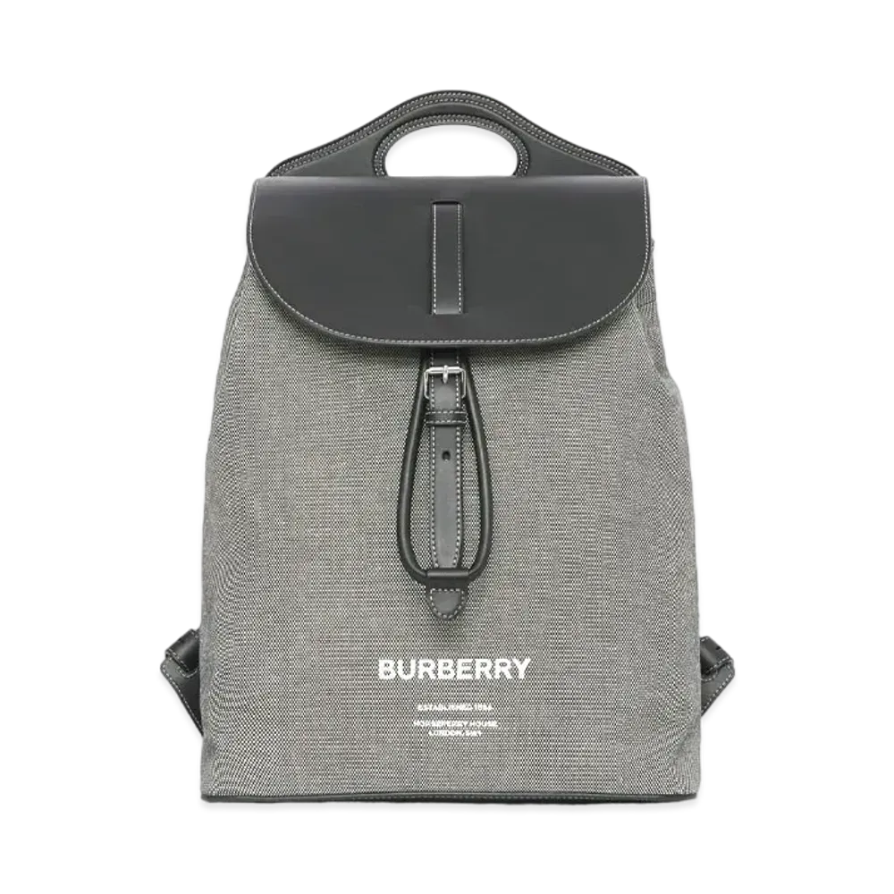 Burberry Horse Ferry Print Canvas & Leather Pocket Bag Pack "Black/Grey"
