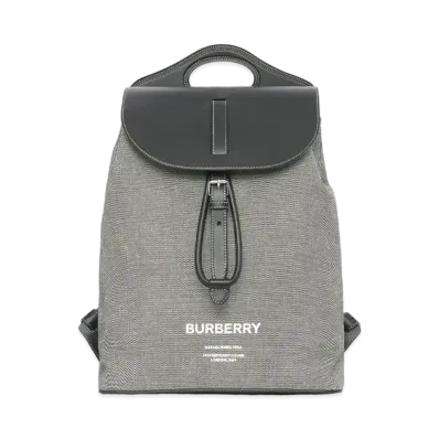 Burberry Horse Ferry Print Canvas & Leather Pocket Bag Pack "Black/Grey"