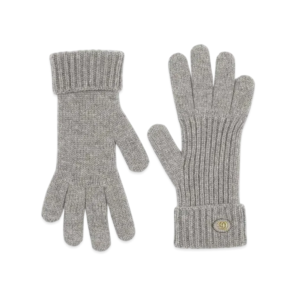 GUCCI Wool Cashmere Gloves with Double G "Light Gray"