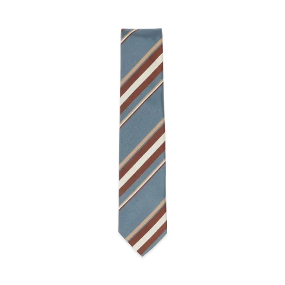 BEAMS Silk Cotton Striped Tie "Sax"