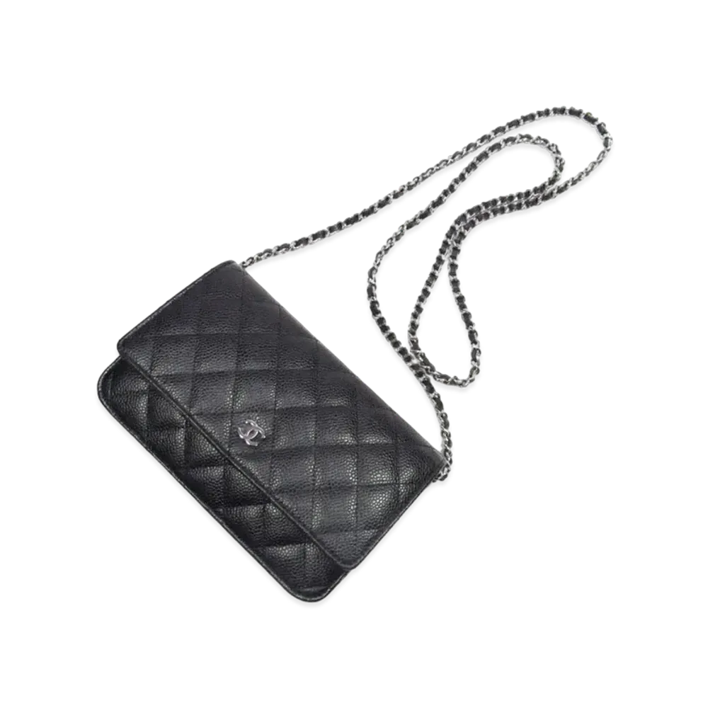 CHANEL Caviar Skin Matelasse Chain Wallet "Black"