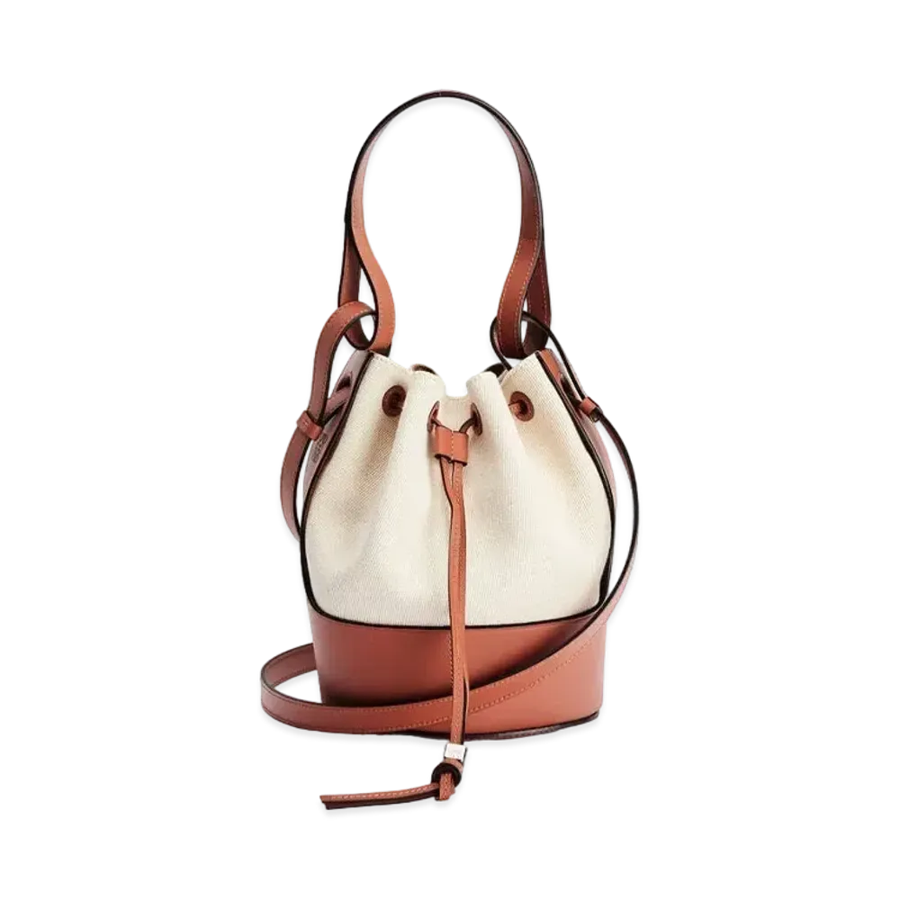 LOEWE Small Balloon Bag In Canvas And Calfskin "Ecru / Tan"
