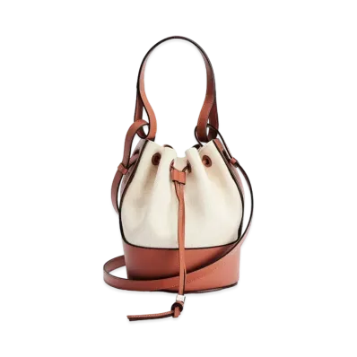 LOEWE Small Balloon Bag In Canvas And Calfskin "Ecru / Tan"