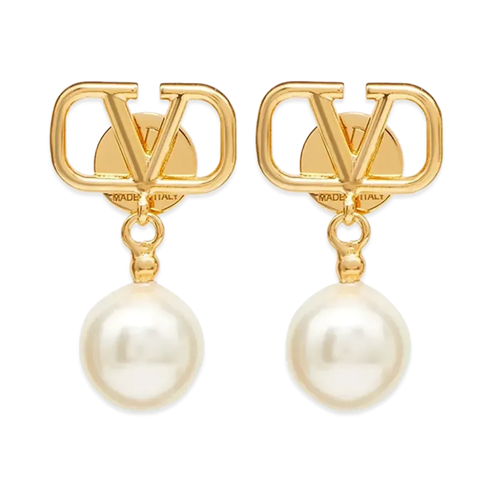 Valentino Women's Vlogo Signature Earrings With Swarovski Pearls "Gold/Cream"