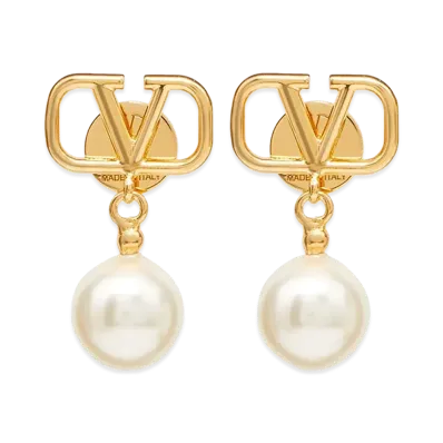 Valentino Women's Vlogo Signature Earrings With Swarovski Pearls "Gold/Cream"