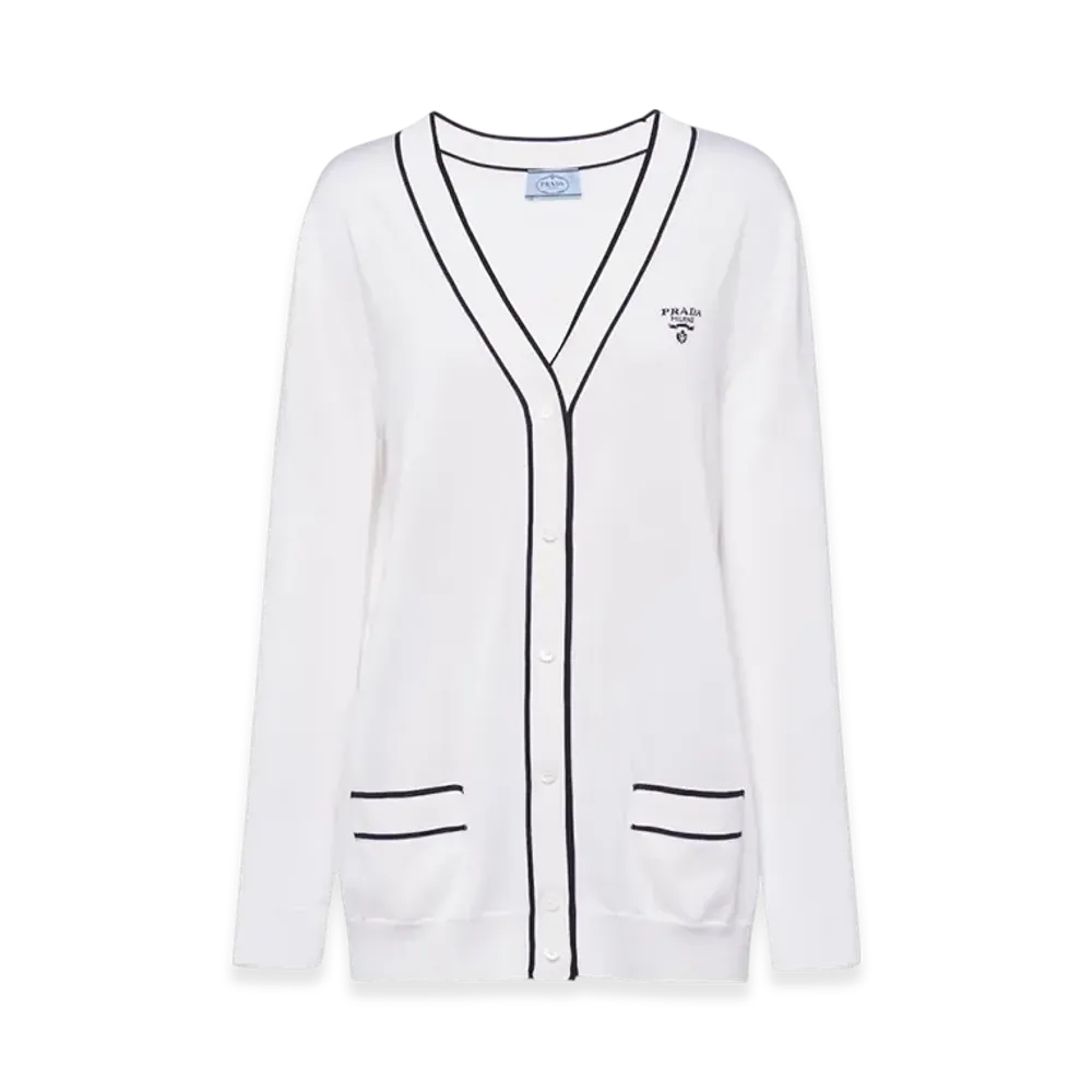PRADA Women's Silk Cardigan "White/Black"
