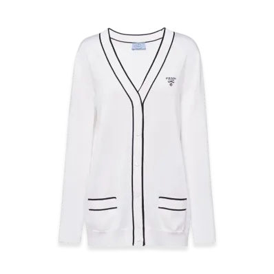 PRADA Women's Silk Cardigan "White/Black"