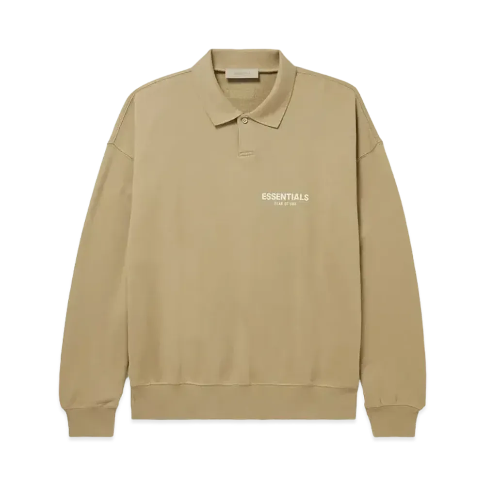 FEAR OF GOD ESSENTIALS Logo Flocked Cotton Jersey Polo Shirt "Oak"