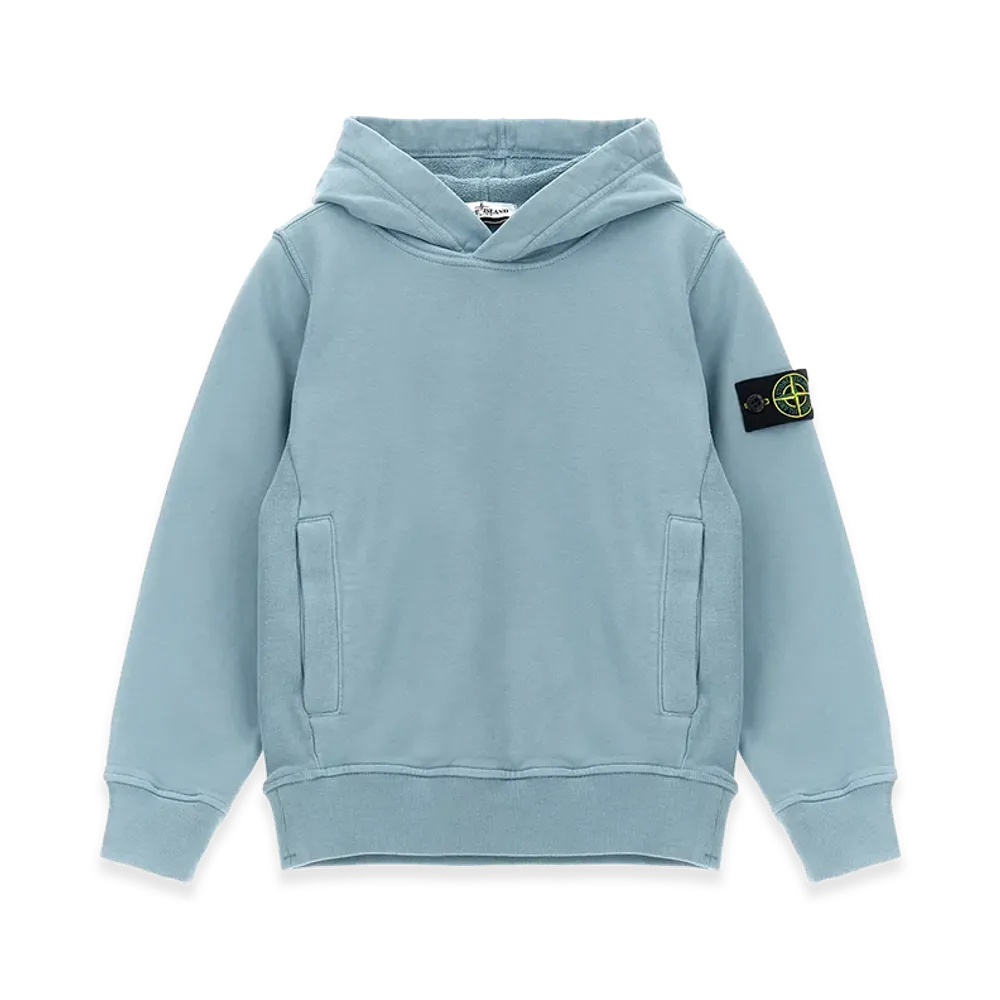Stone Island Kids Logo Badge Hoodie "Light Blue"