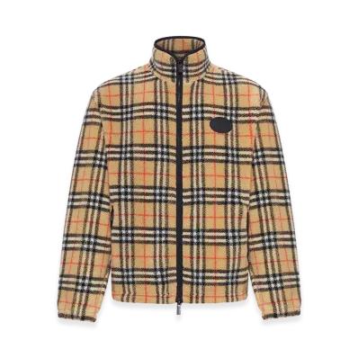 Burberry Checked Cashmere And Wool Blend Fleece "Beige"