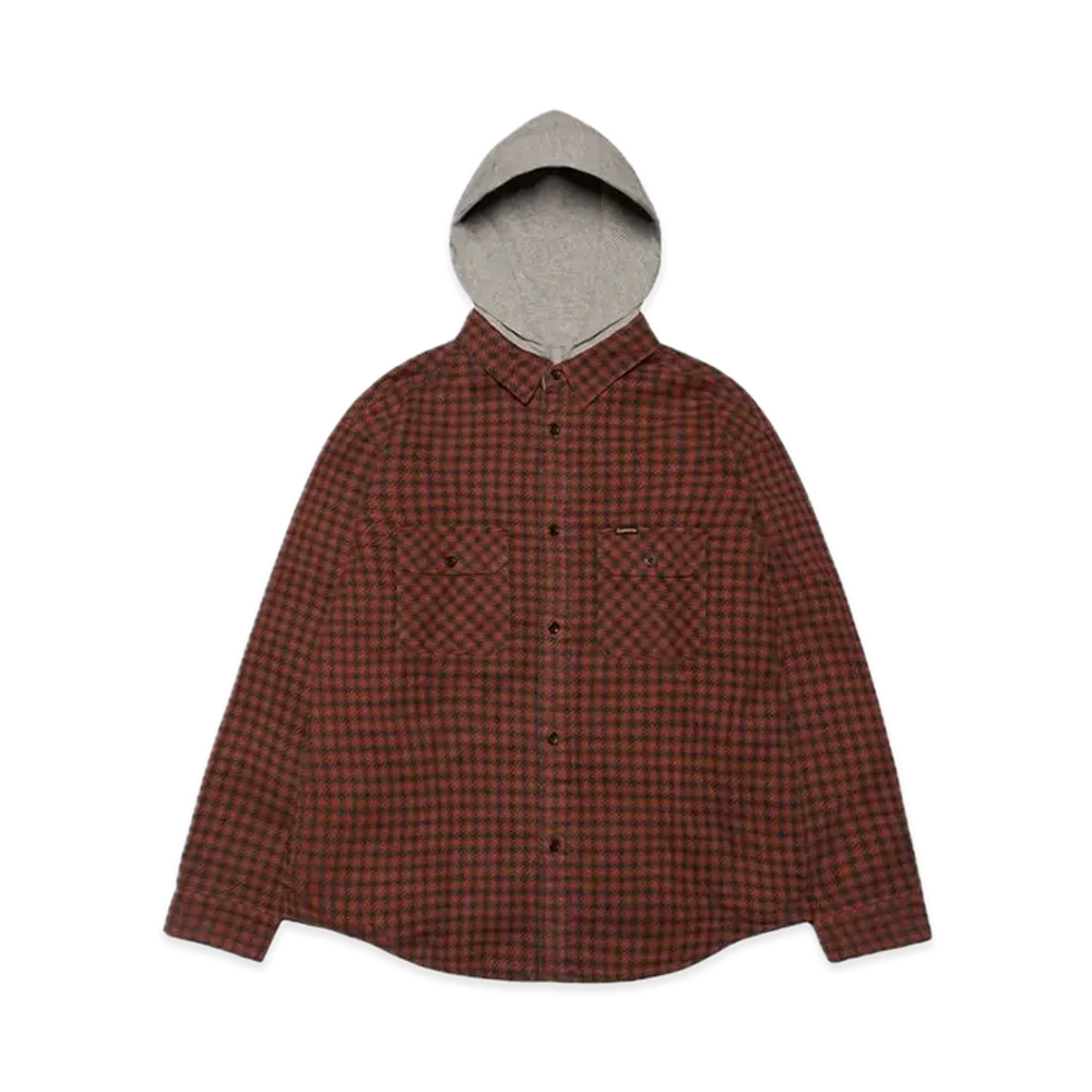 Supreme Houndstooth Flannel Hooded Shirt "Red"