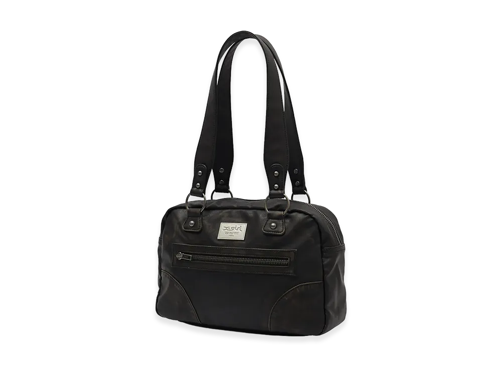X-Girl Women's Metal Logo Plate Faux Leather Handbag "Black"