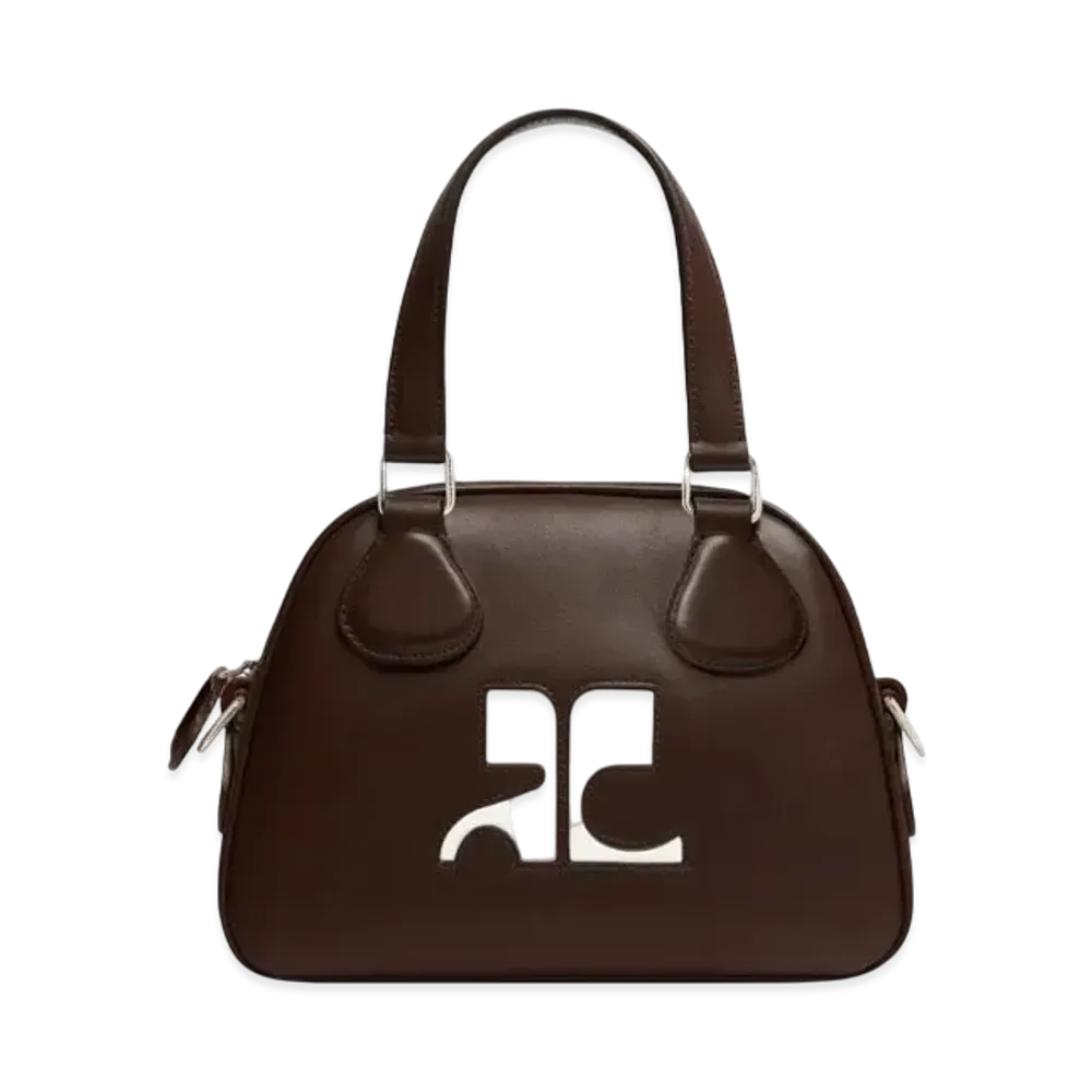 Courreges Reedition Mini Leather Bowling Bag "Chocolate"