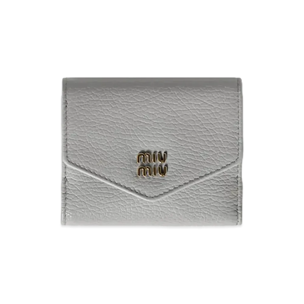 MIU MIU Vitello Daino Leather Flap Wallet "Pearl Gray"