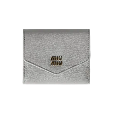 MIU MIU Vitello Daino Leather Flap Wallet "Pearl Gray"