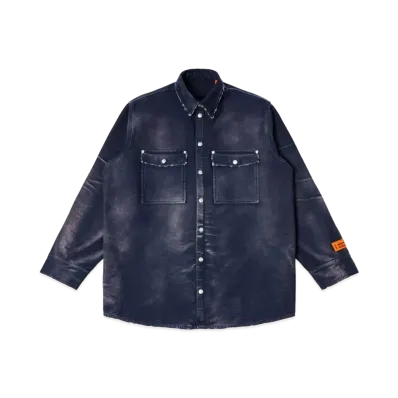 HERON PRESTON Distressed Canvas LS Shirt "Navy/Blue"