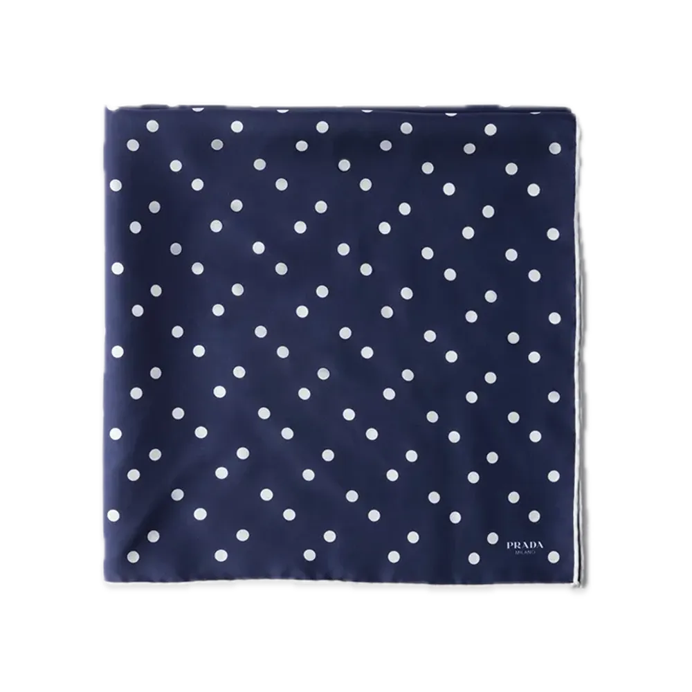 PRADA Printed Silk Twill Scarf 65 x 65 "Navy/White"