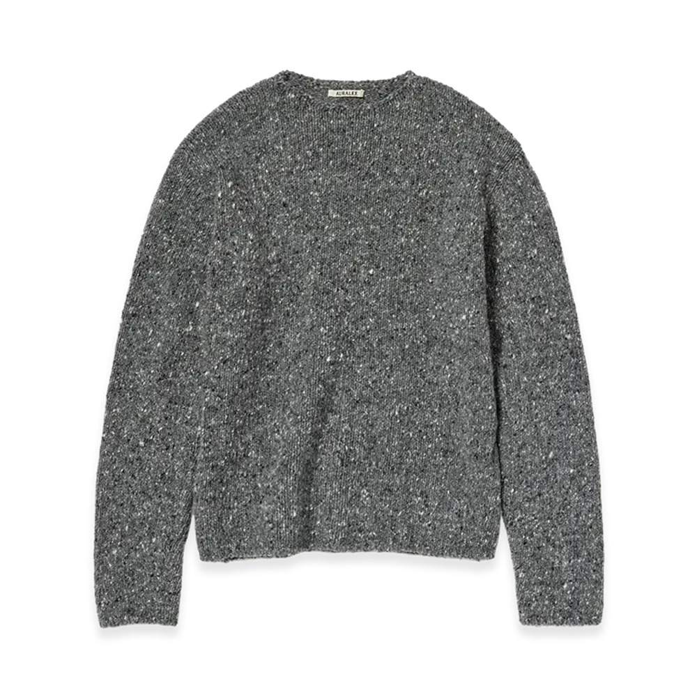 AURALEE Low-Gauge Homespun Tweed Knit P/O "Top Charcoal"