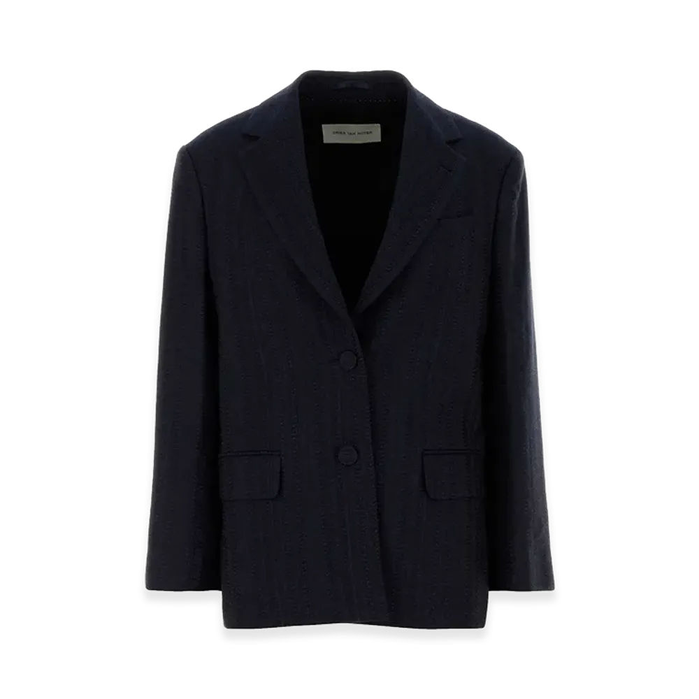 DRIES VAN NOTEN Women's Embroidered Wool Blend Birdys Blazer "Blue"