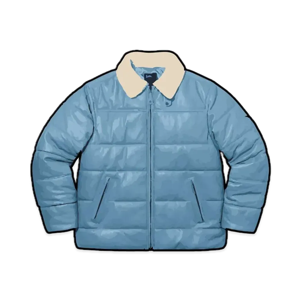 Supreme x Schott Shearling Collar Leather Puffy Jacket "Light Blue"