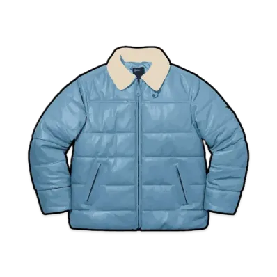 Supreme x Schott Shearling Collar Leather Puffy Jacket "Light Blue"