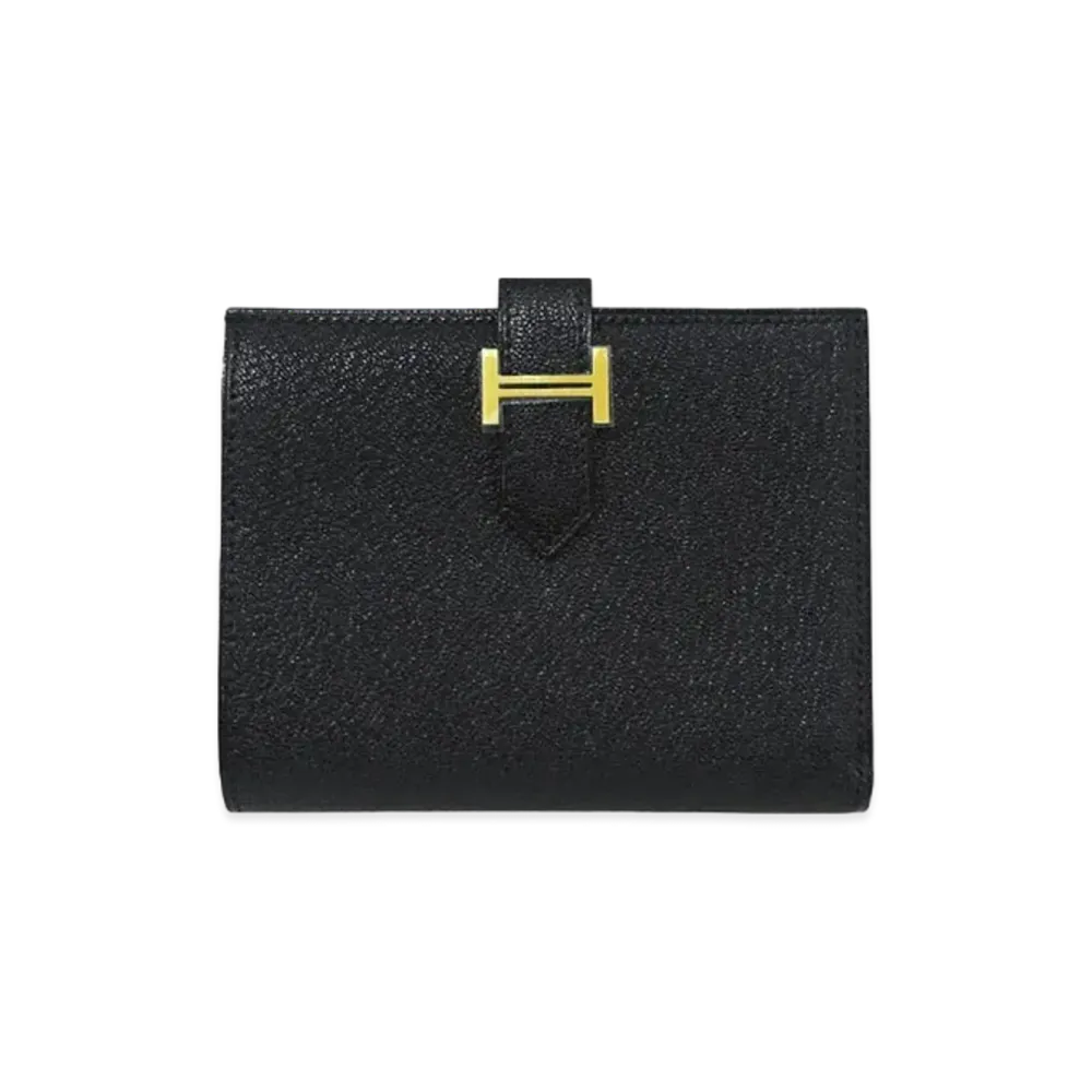 Hermes Bearn Compact Chevre Mysore "Noir/Gold"