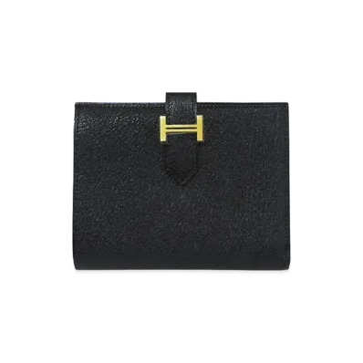 Hermes Bearn Compact Chevre Mysore "Noir/Gold"