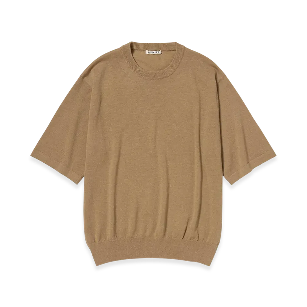 AURALEE Cashmere Hard Twist Knit Tee "Camel Brown"