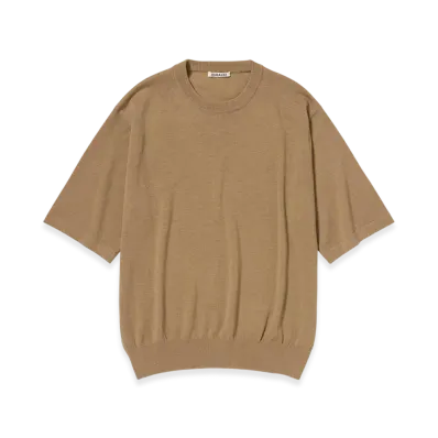 AURALEE Cashmere Hard Twist Knit Tee "Camel Brown"