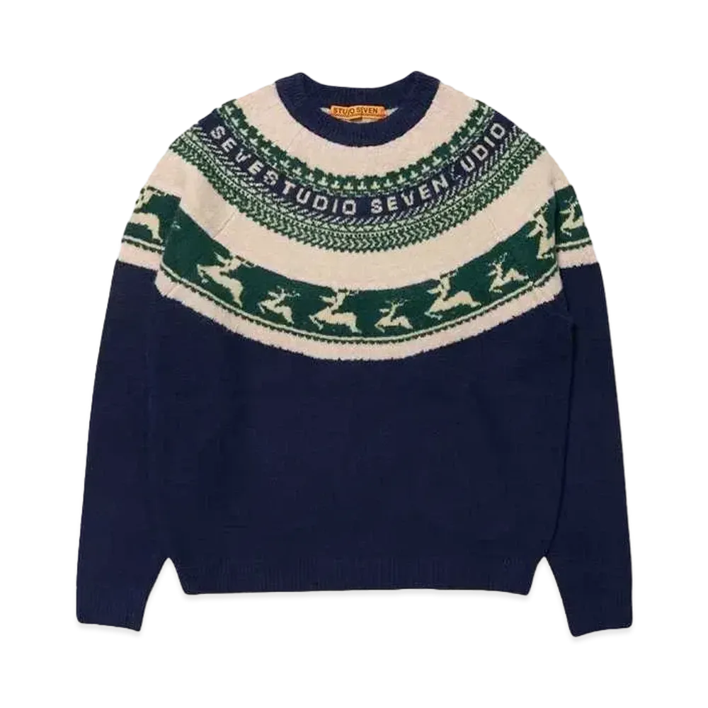 STUDIO SEVEN Nordic Crew Neck Knit "NAVY"