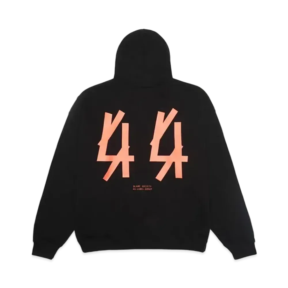 44 LABEL GROUP BASIC HOODIE JERSEY FELPA DIAGONAL BLACK + 44 SOLID NEON PRINT "BLACK"
