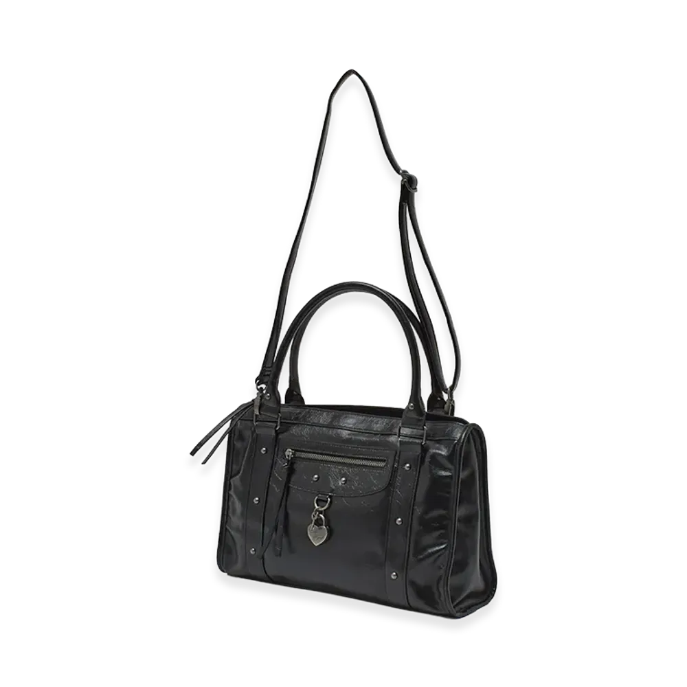 X-Girl Women's Heart Padlock Faux Leather 2Way Bag "Black"