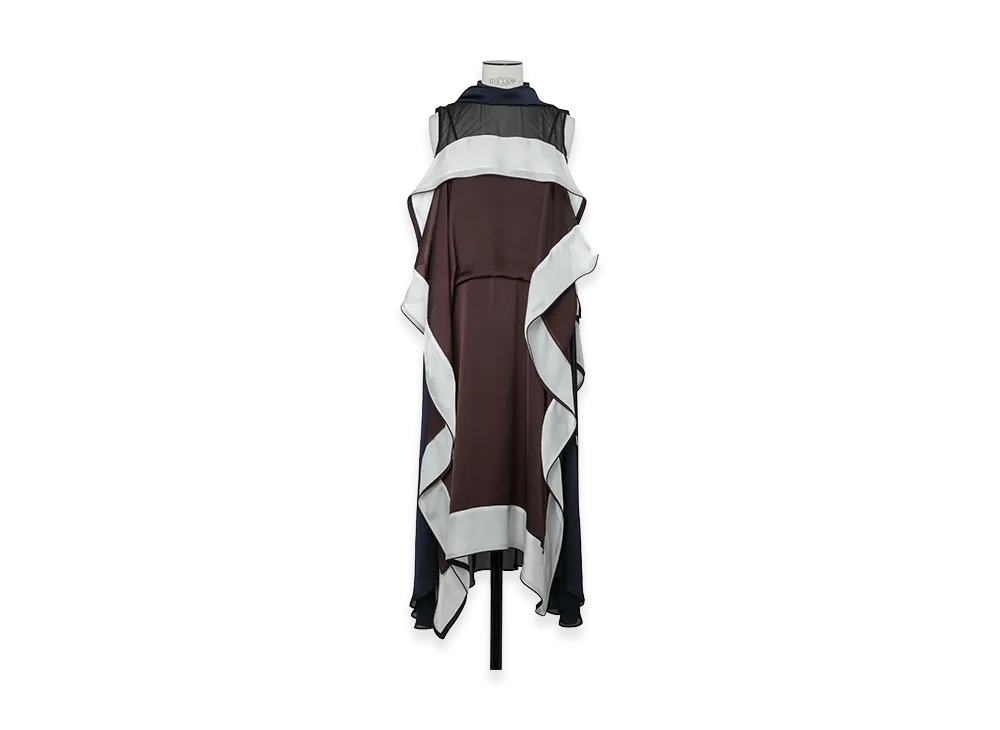 sacai Women's Satin x Chiffon Dress "Brown/Ecru"