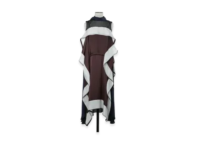 sacai Women's Satin x Chiffon Dress "Brown/Ecru"