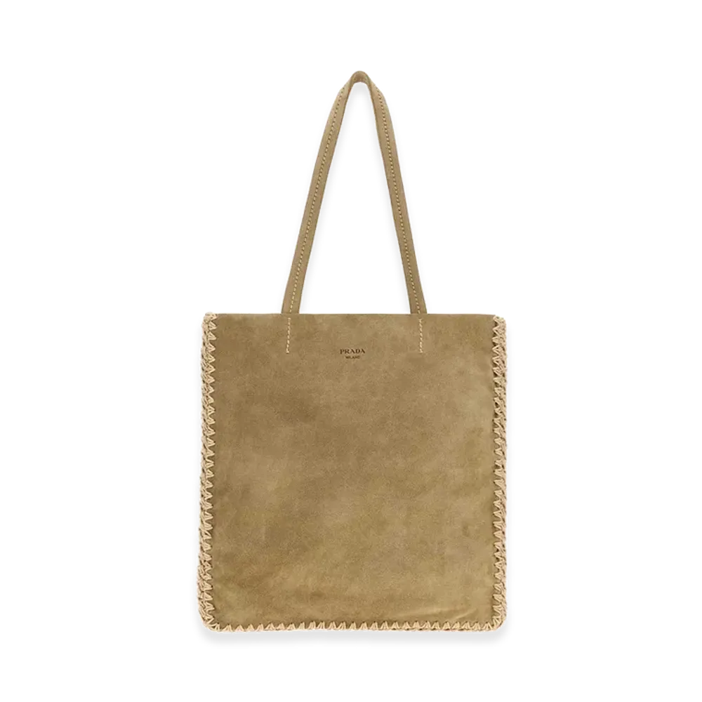 PRADA Women's Suede Large Shopping Bag "Beige"