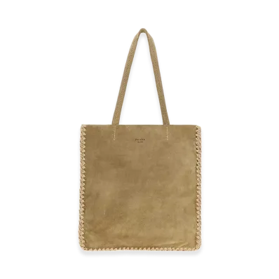 PRADA Women's Suede Large Shopping Bag "Beige"