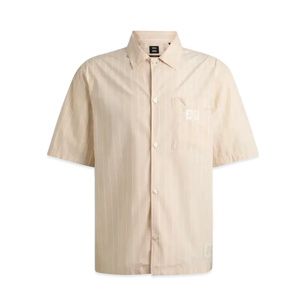Boss x Shohei Ohtani Relaxed Fit Striped Cotton Poplin Shirt "Light Beige"