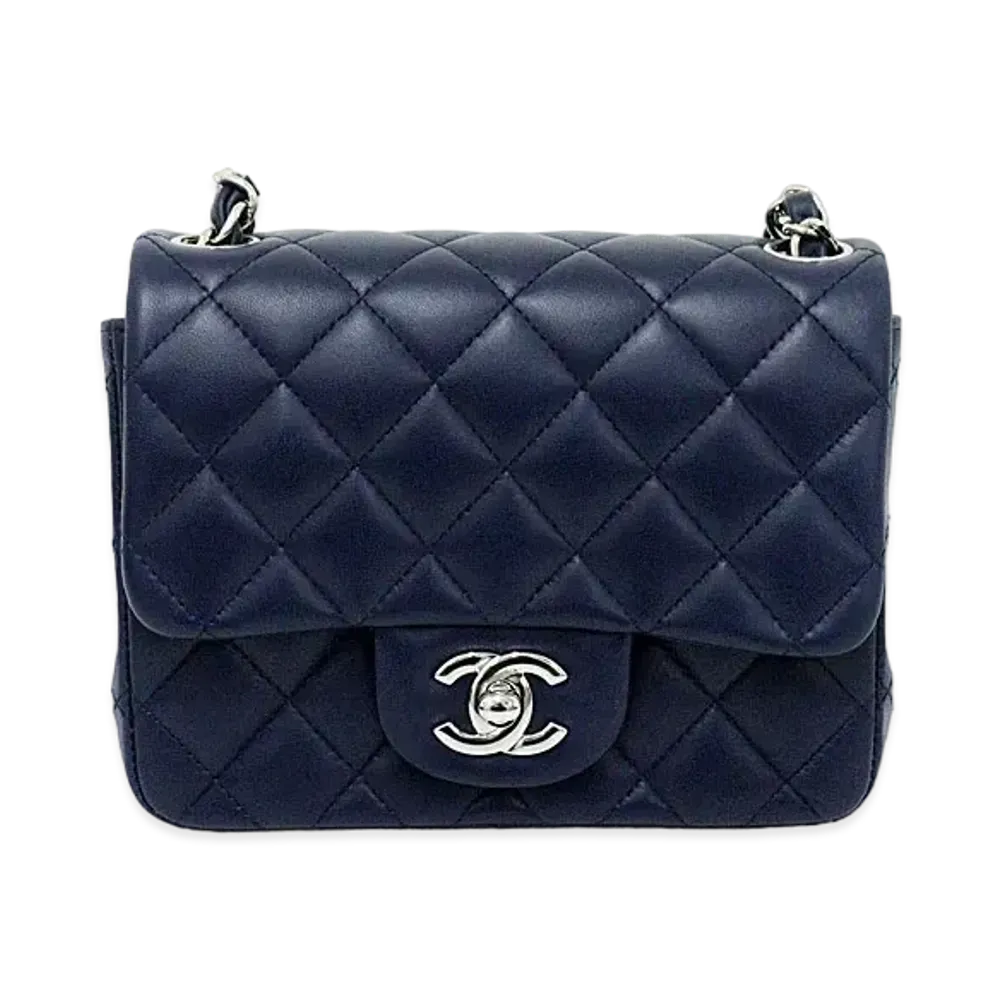 CHANEL Mini Matelasse Lambskin "Navy/Silver"