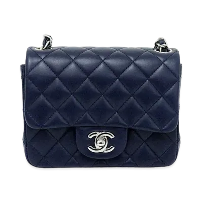 CHANEL Mini Matelasse Lambskin "Navy/Silver"
