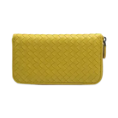 Bottega Veneta Intrecciato Lambskin Zip Around Wallet "Yellow"