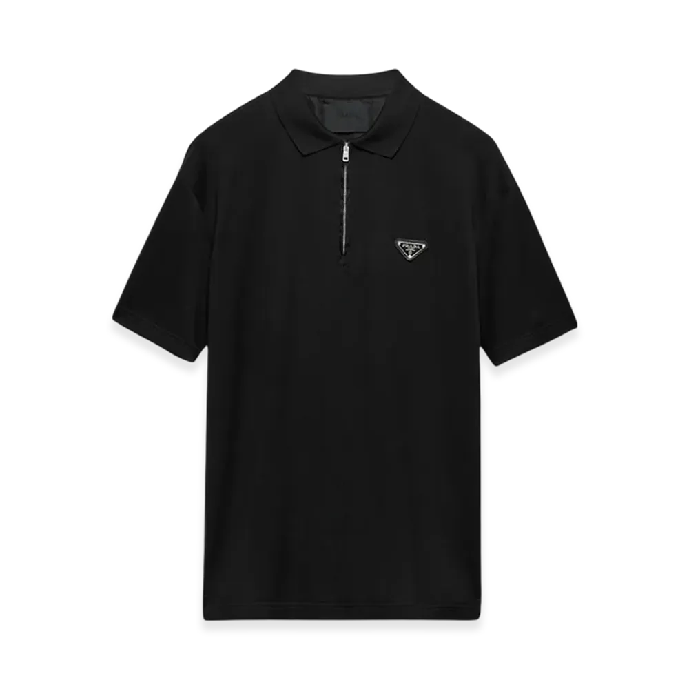 PRADA Re-Nylon Details Pique Polo Shirt "Black"