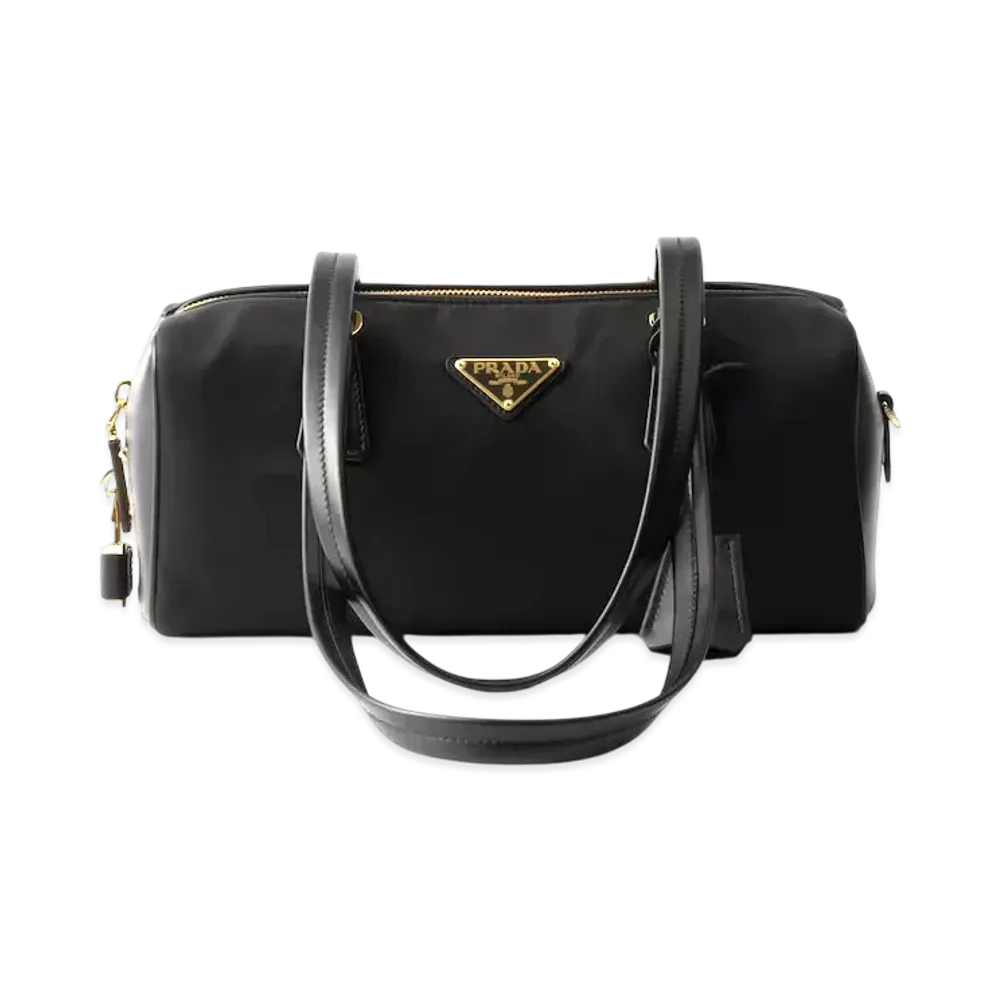 PRADA Re-Nylon and Leather Medium Top-Handle Bag "Black"