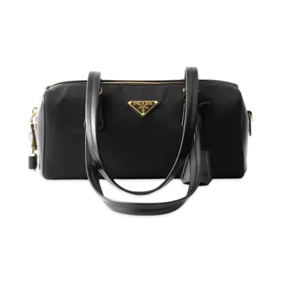 PRADA Re-Nylon and Leather Medium Top-Handle Bag "Black"