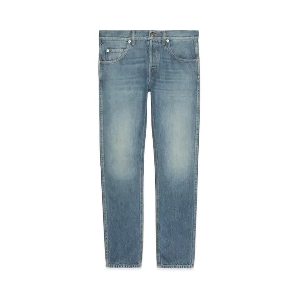 GUCCI Denim Pant With Leather Label "Blue"