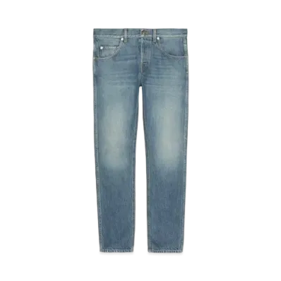 GUCCI Denim Pant With Leather Label "Blue"