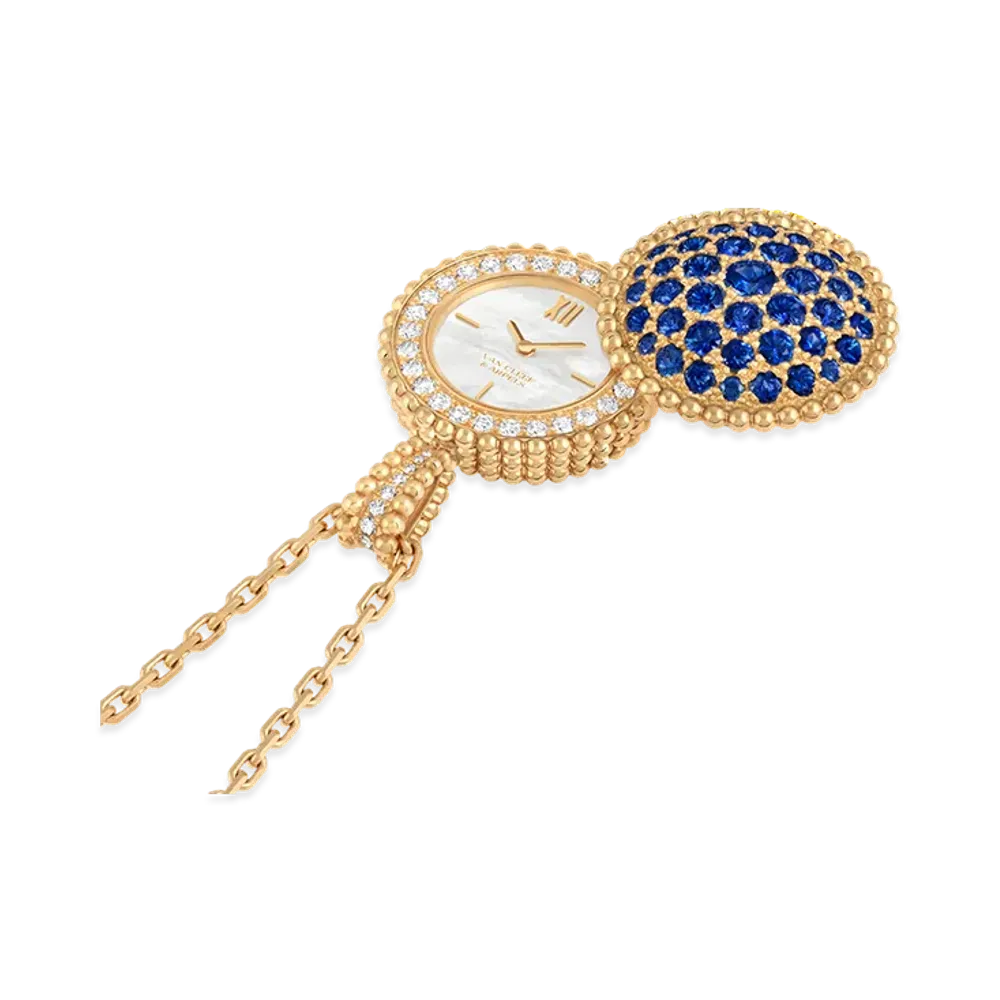Van Cleef & Arpels Perlee secret pendant watch "18K Yellow gold/Sapphire/Diamond/Mother-of-pearl"