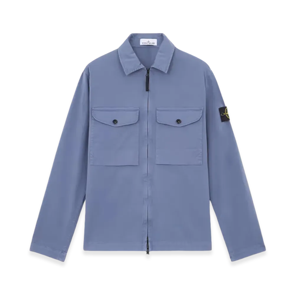 Stone Island 12808 Organic Stretch Cotton Satin Overshirt - 24FW "Mid Blue"