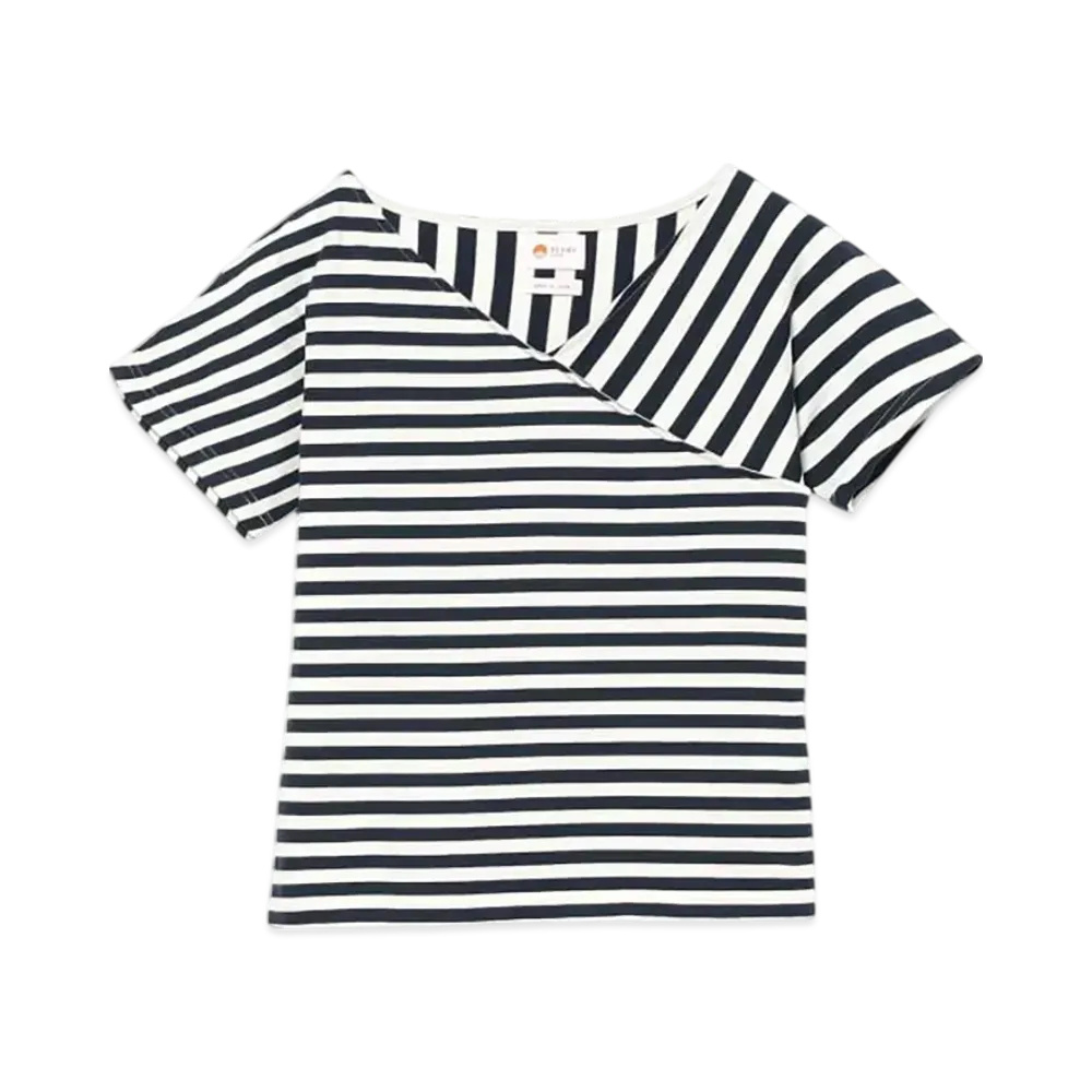 BEAMS Woman Asymmetry Border T-Shirt "OffWhite"