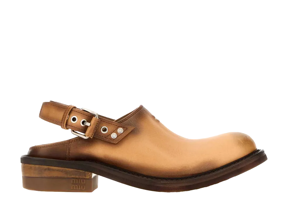 MIU MIU Women's Foule Leather Mules "Light Tan"